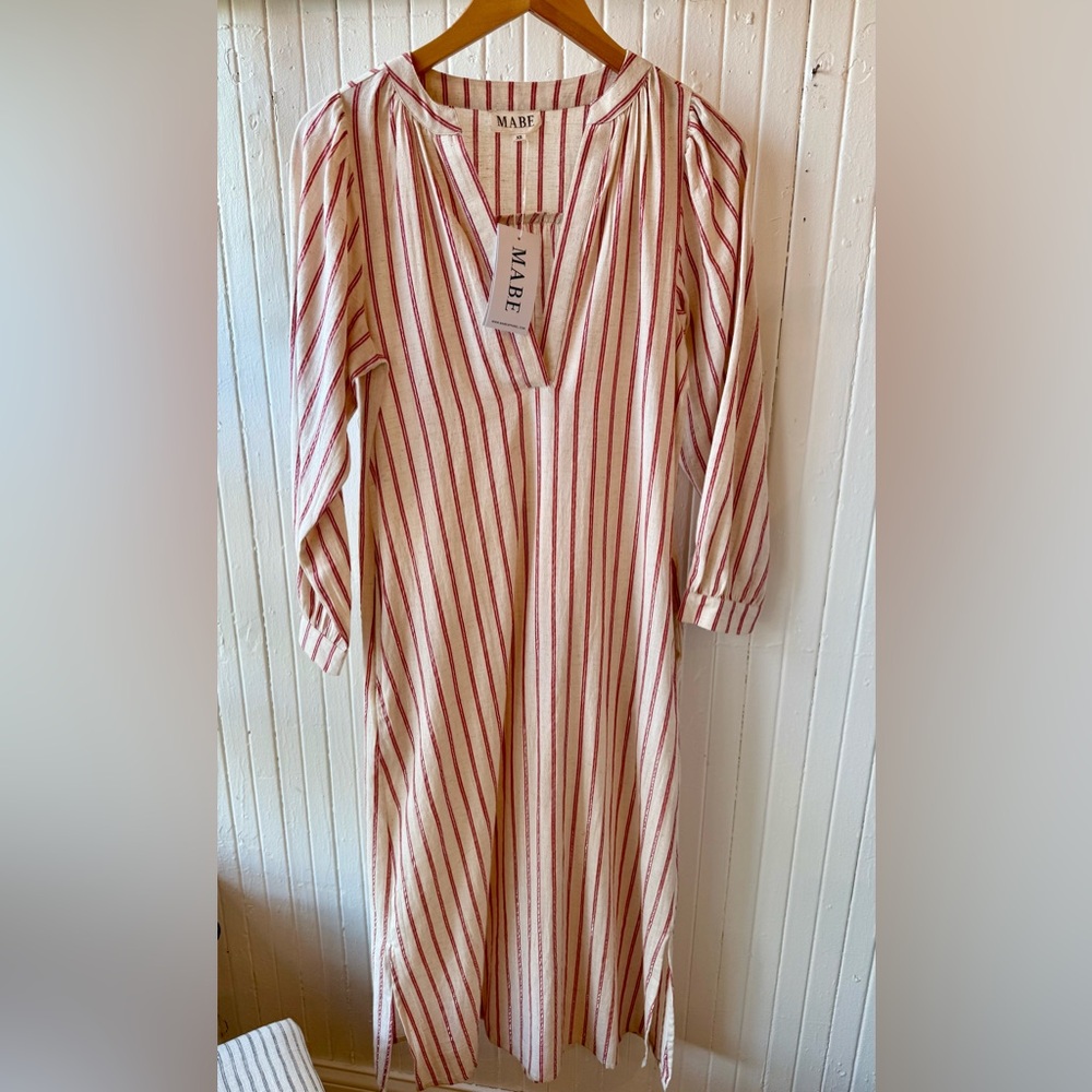 M.A.B.E. Myra Striped Kaftan in Red and Cream